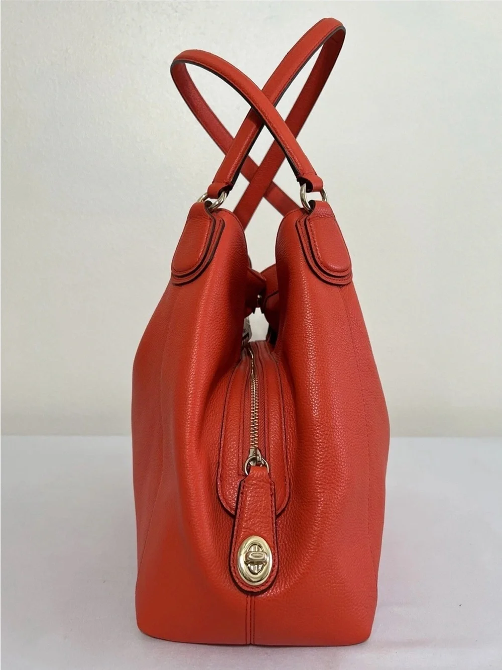 Coach Bright Orange Pebble Leather Shoulder Bag - Picture 4 of 16